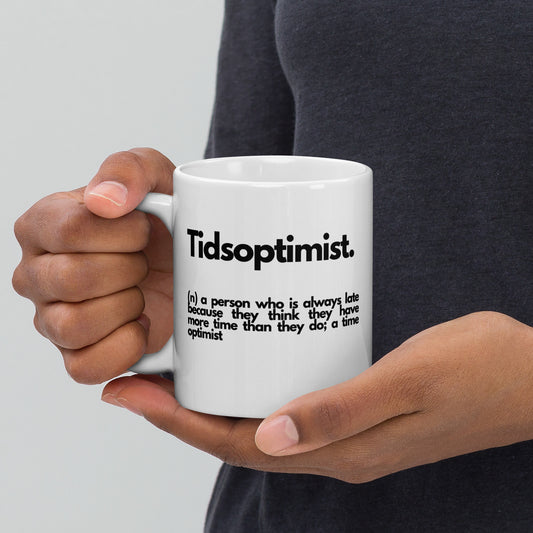 'Tidsoptimist' 11oz White Glossy Mug